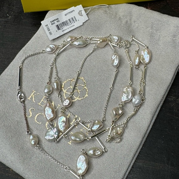 Kendra Scott Silver Pearl Long Sabrina Necklace - Picture 4 of 6